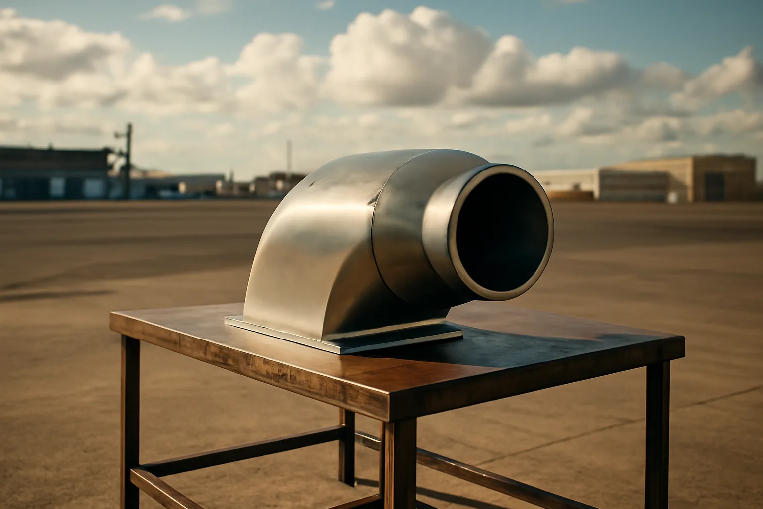 Catalytic converter housing on a steel table near Honolulu harbor