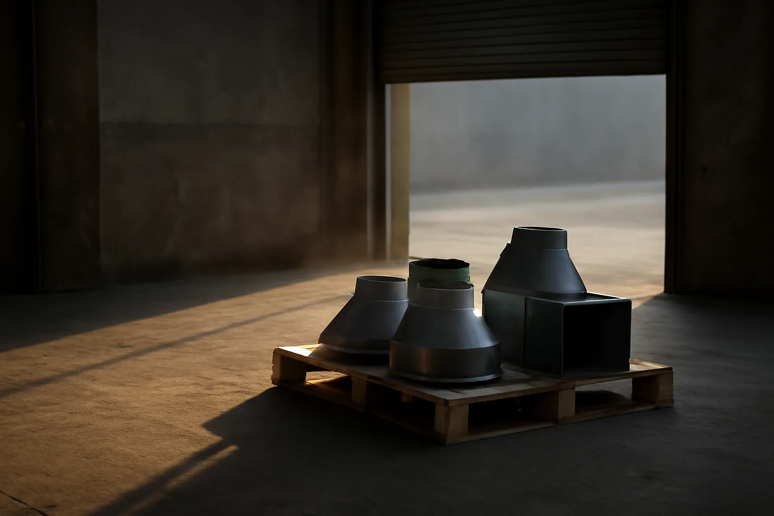 Unmarked catalytic converters on a pallet in a Denver warehouse