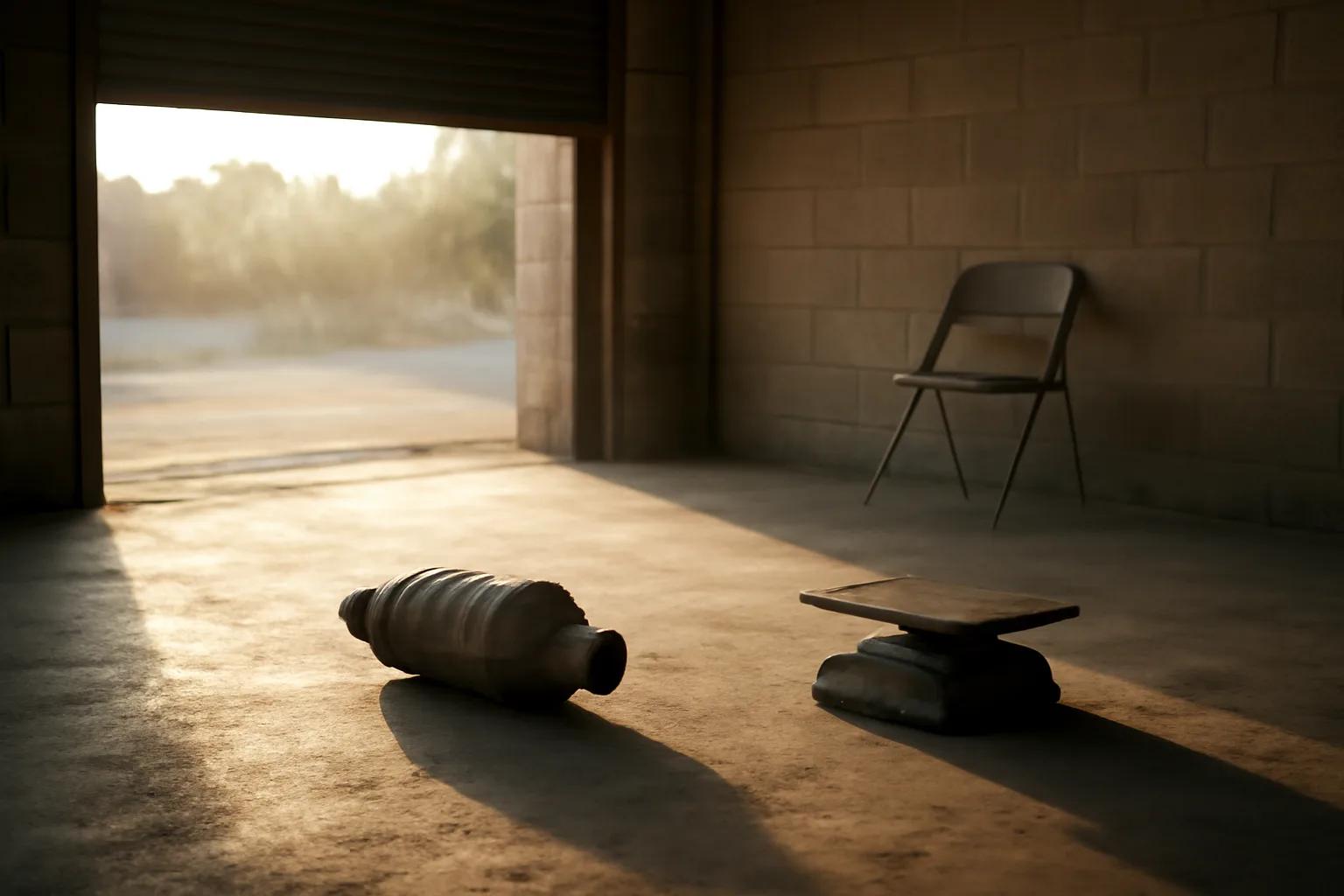 Bare catalytic converter on a warehouse floor for an Idaho desk