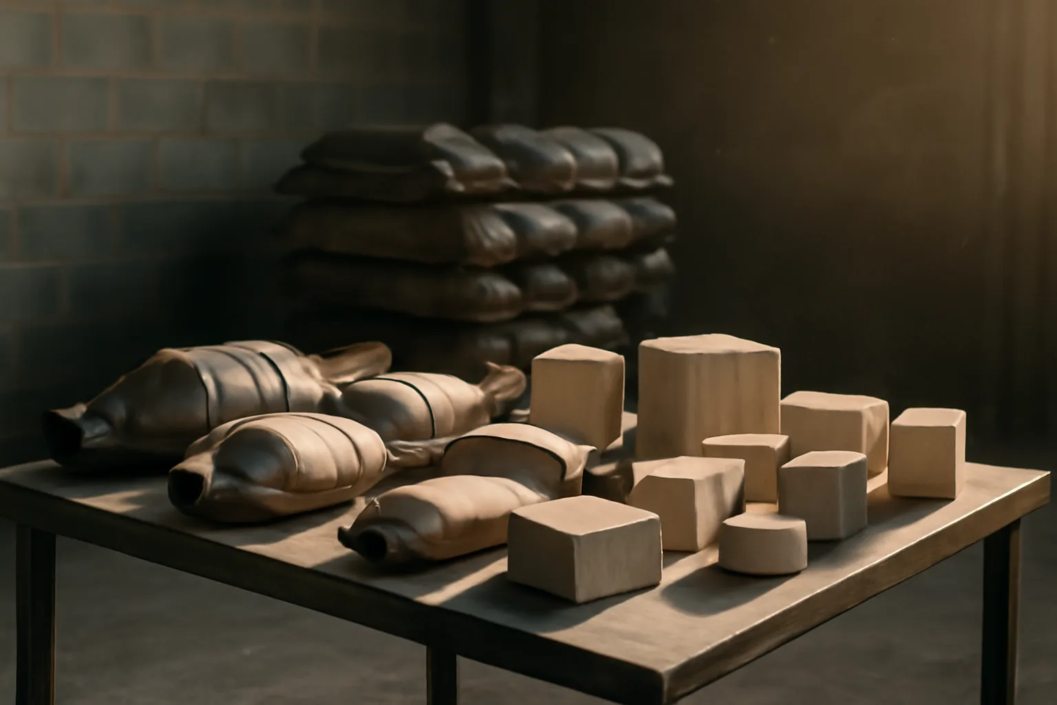 Cut and uncut catalytic converters on a Delaware warehouse table